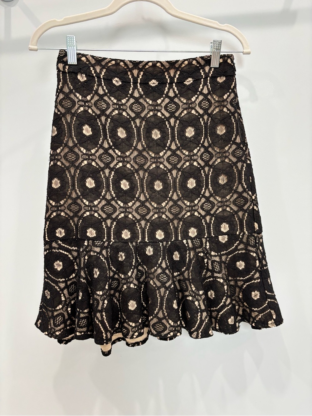 Ann Taylor Black Lace A-Line Skirt with Nude Underlay